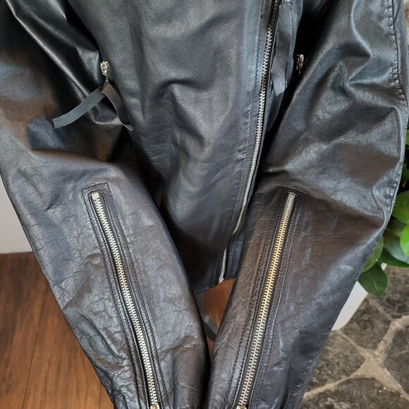 Sam Edelman Moto Biker Zip Cuff Black Jacket Leather Texture Womens Large - Picture 5 of 16